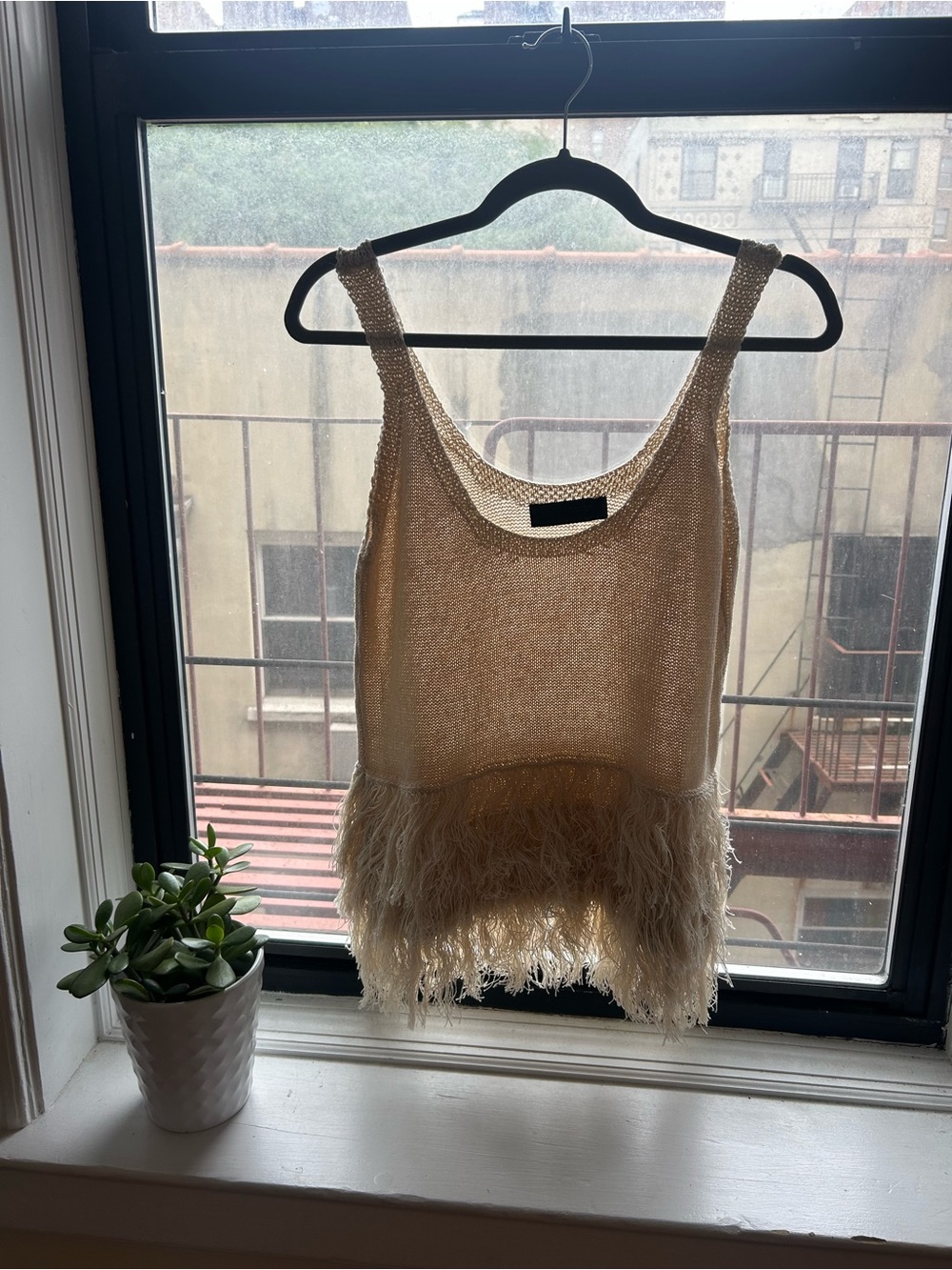 Zara Beige Knit Tank Top with fringe Hem